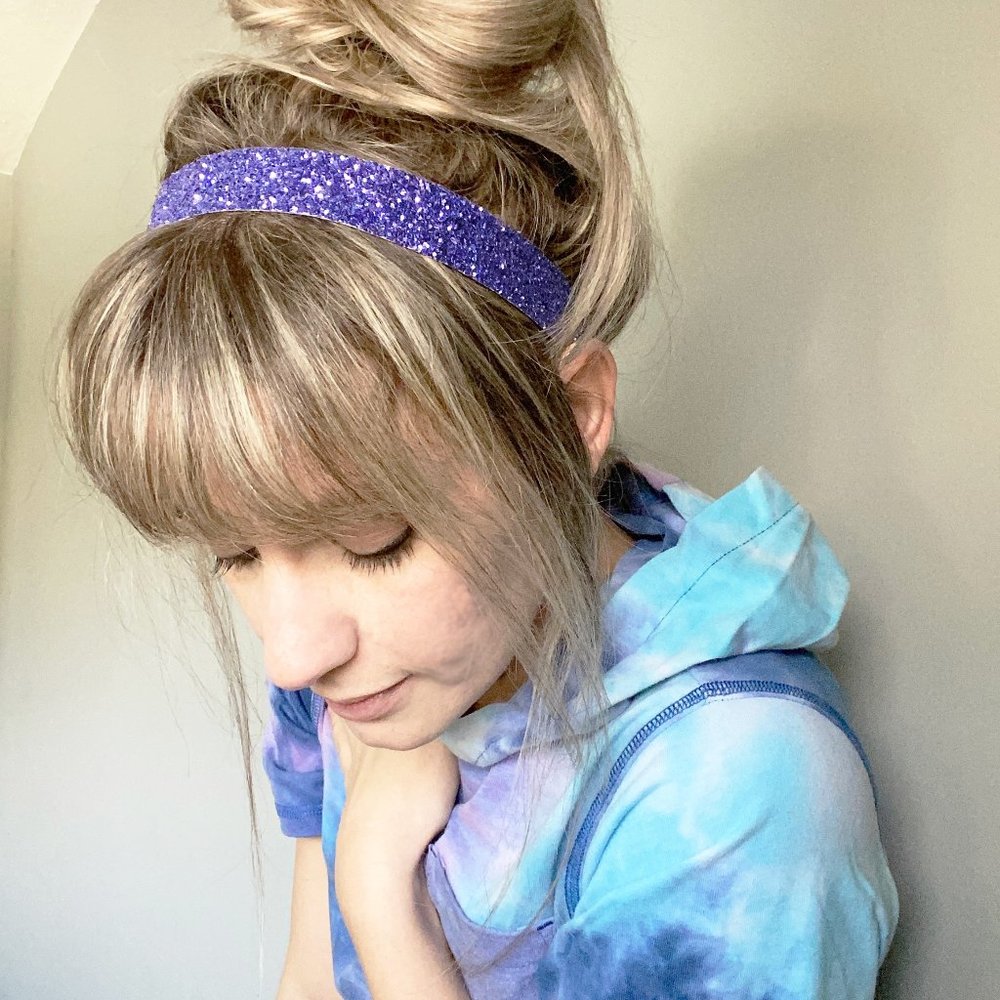 Hipsy Purple Adjustable & No Slip Wide Bling Glitter Hair Headband